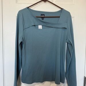 GAP Women's Cornflower Blue Long Sleeve Tee with Crossover Neckline NWT XL